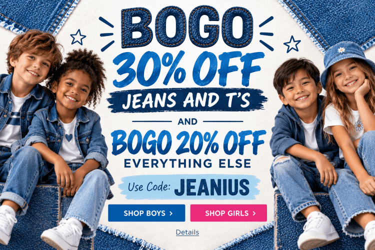 BOGO 30% OFF JEANS & T'S AND BOGO 20% OFF EVERYTHING ELSE! Use code: JEANIUS. Expires 9/22/26, 11:59 PM PST.